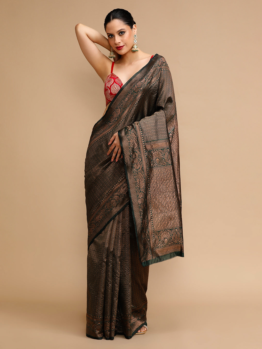 Black Lichi Silk Saree Woven Jacquard Designer For Ceremonial Looks