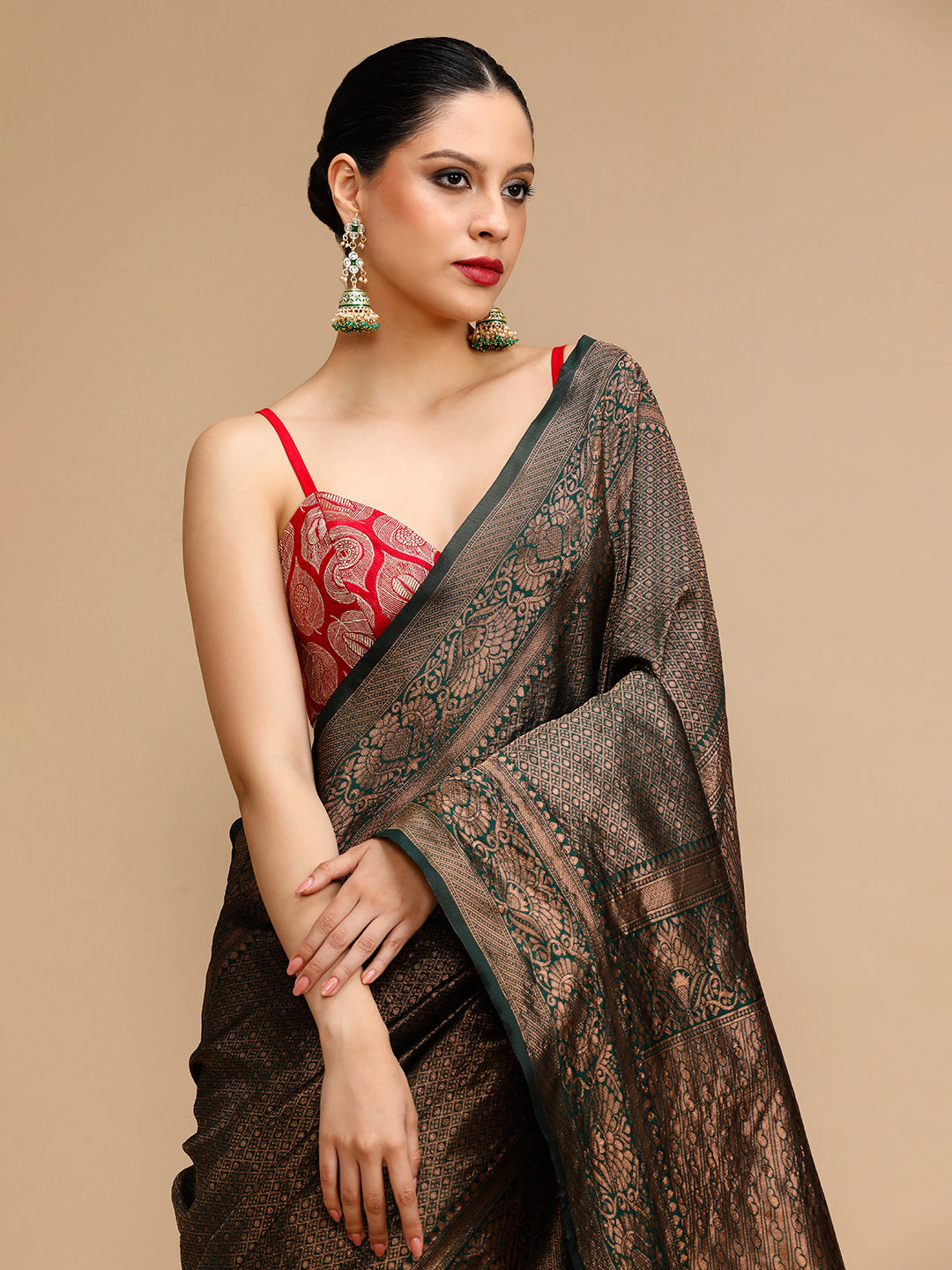 Black Lichi Silk Saree Woven Jacquard Designer For Ceremonial Looks