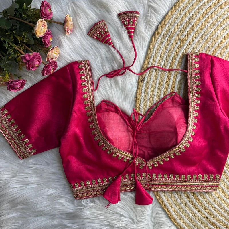 Red Luxe Bridal Masaba-Inspired Italian Silk Blouse with Embroidery & Sequins