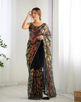 Black Mono Net Beautiful Bollywood Saree With Designer Sequins Work