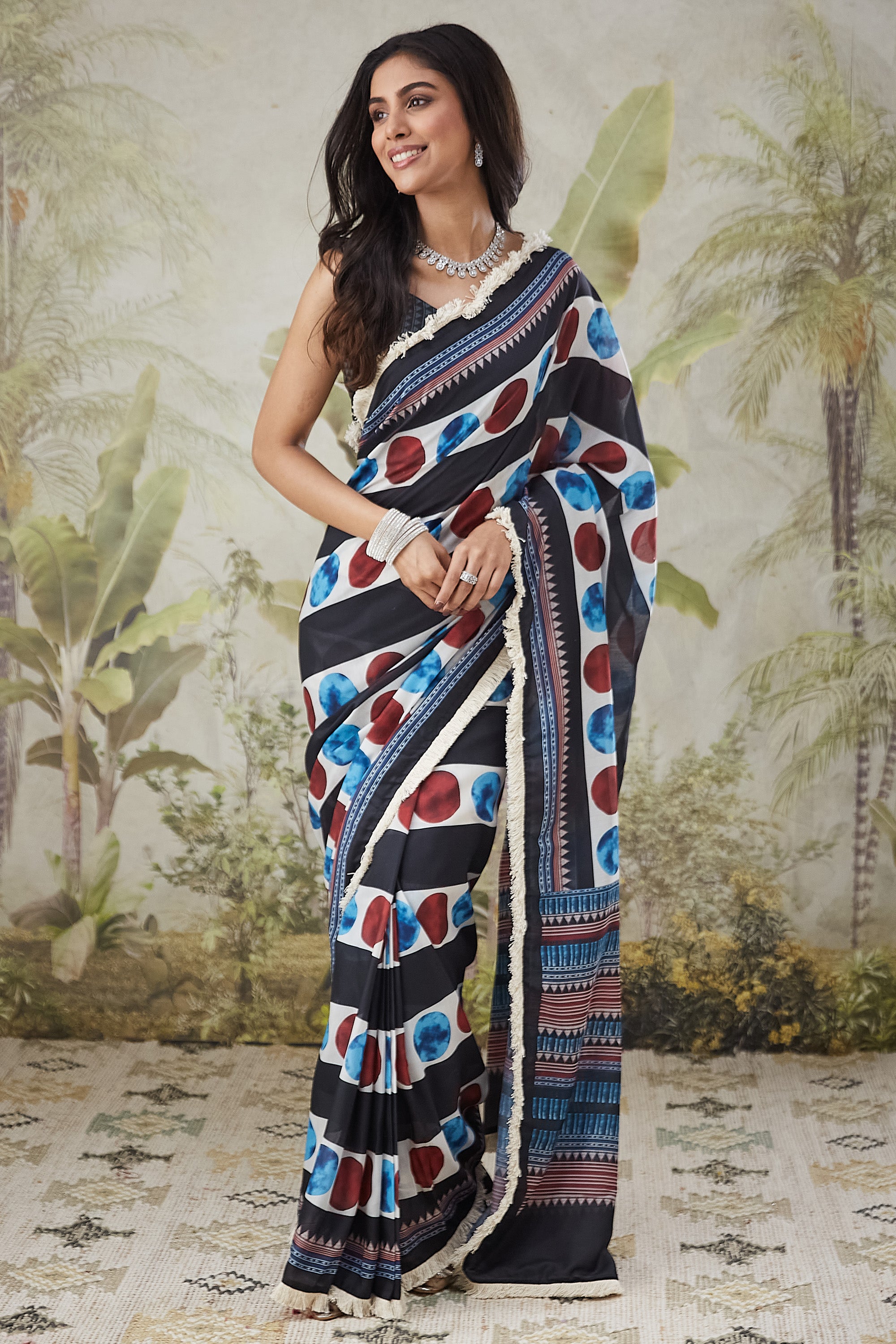 Black Muslin Designer Printed Ready To Wear Saree