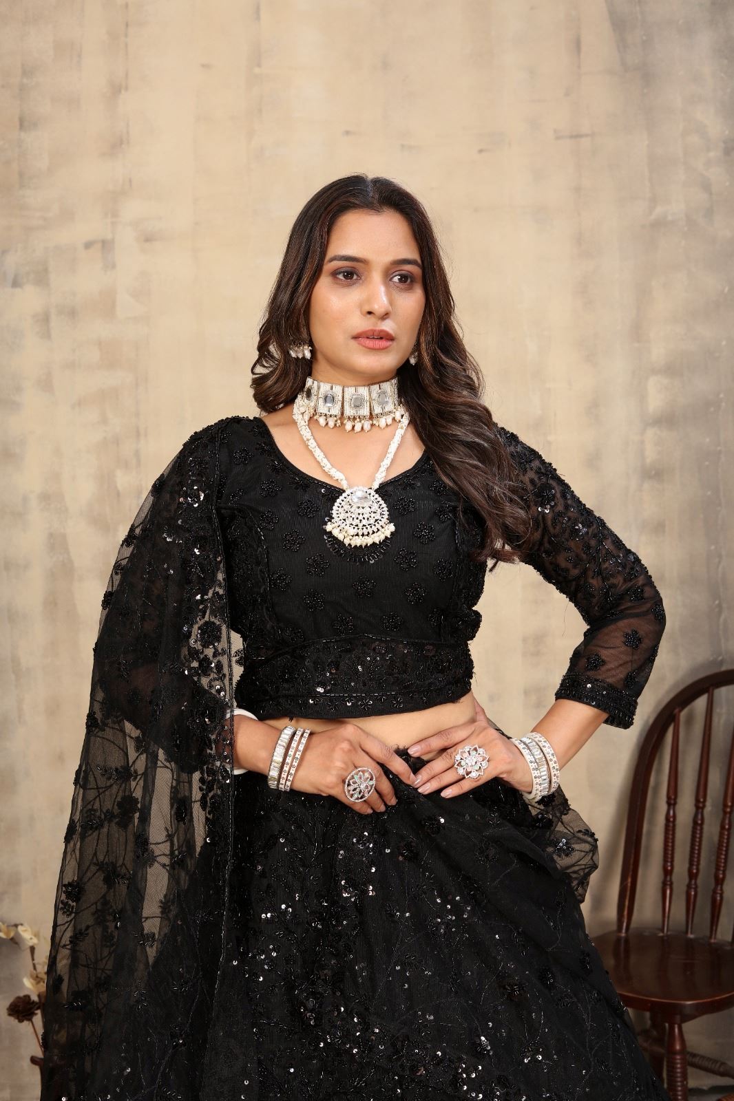 Black Net Lehenga Choli With Embroidery Work