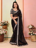 Black Organza Designer Embroidery Work Patywear Saree
