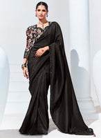 Black Organza Saree With  Thread Embroidery with Printed Blouse