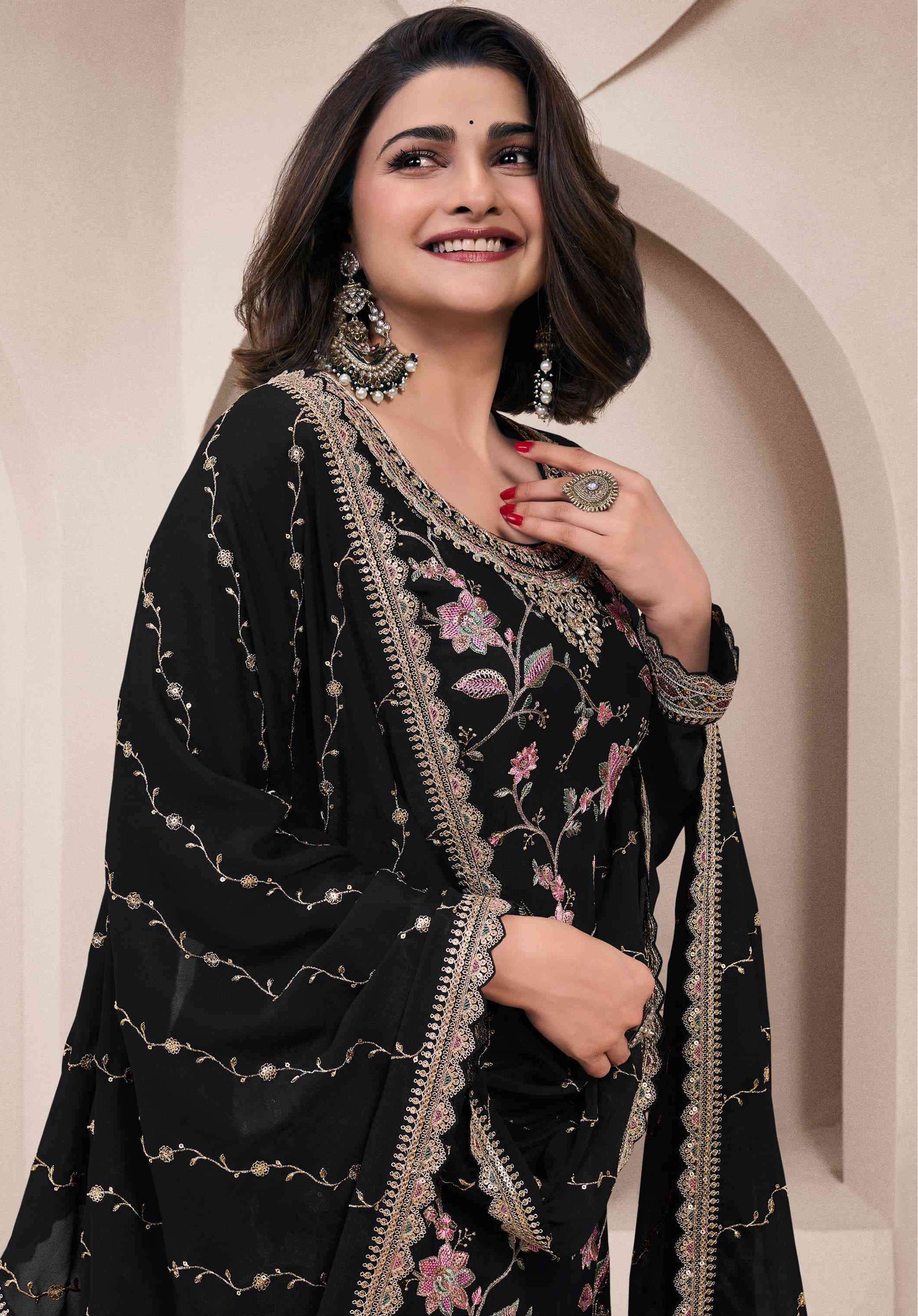 Black Palazzo Style Salwar Suit With Heavy Embroidery Work