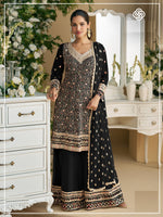 Black Palazzo Style Salwar Suit With Heavy Embroidery Work