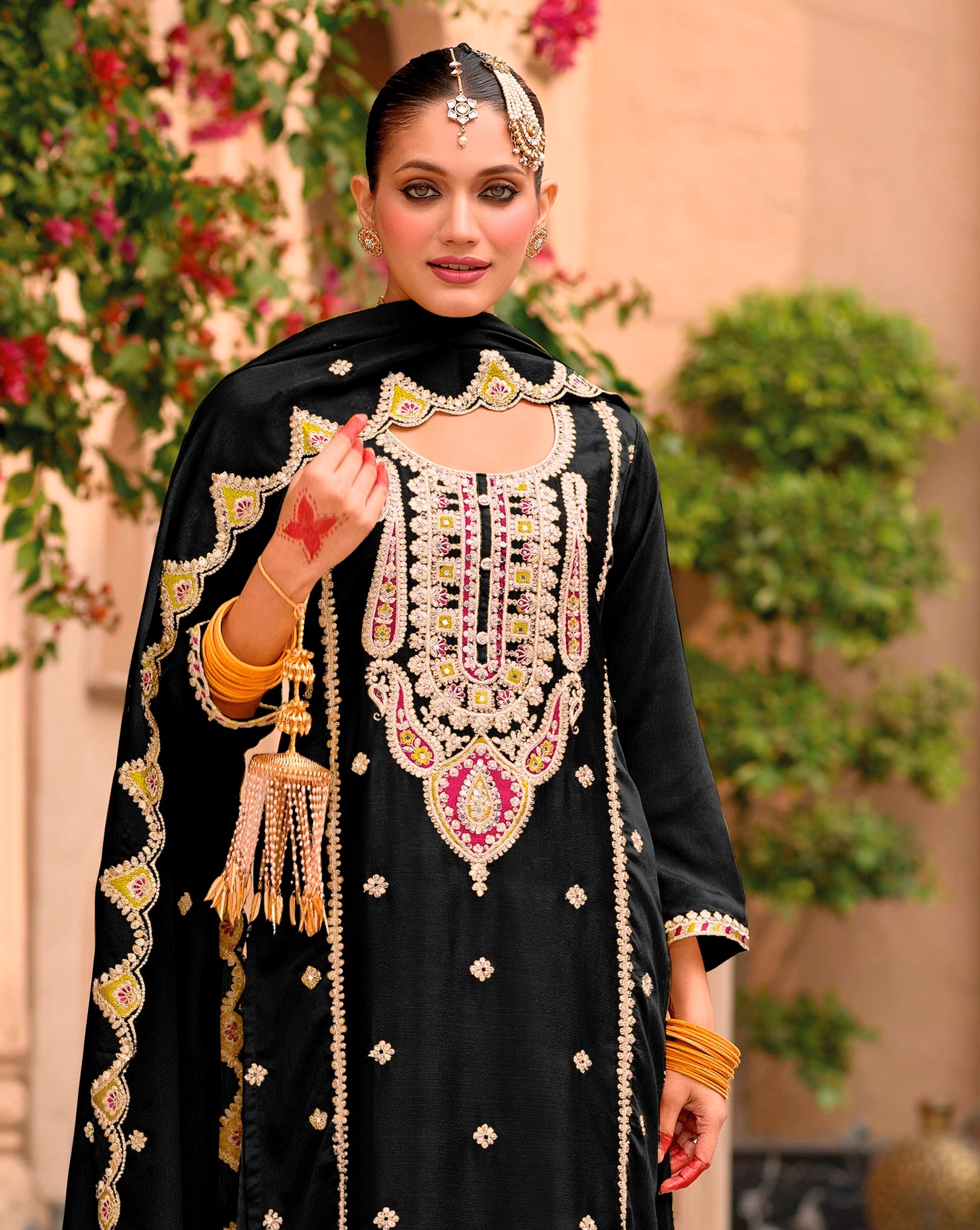 Black Palazzo Style Salwar Suit With Heavy Embroidery Work