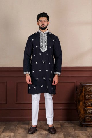 Black Partywear Kurta Pajama with Designer Embroidery