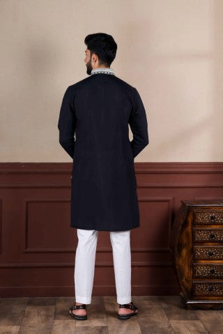 Black Partywear Kurta Pajama with Designer Embroidery