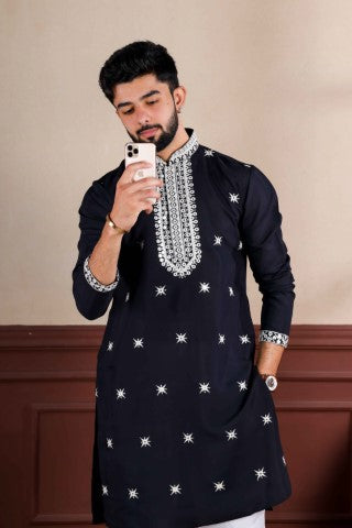 Black Partywear Kurta Pajama with Designer Embroidery
