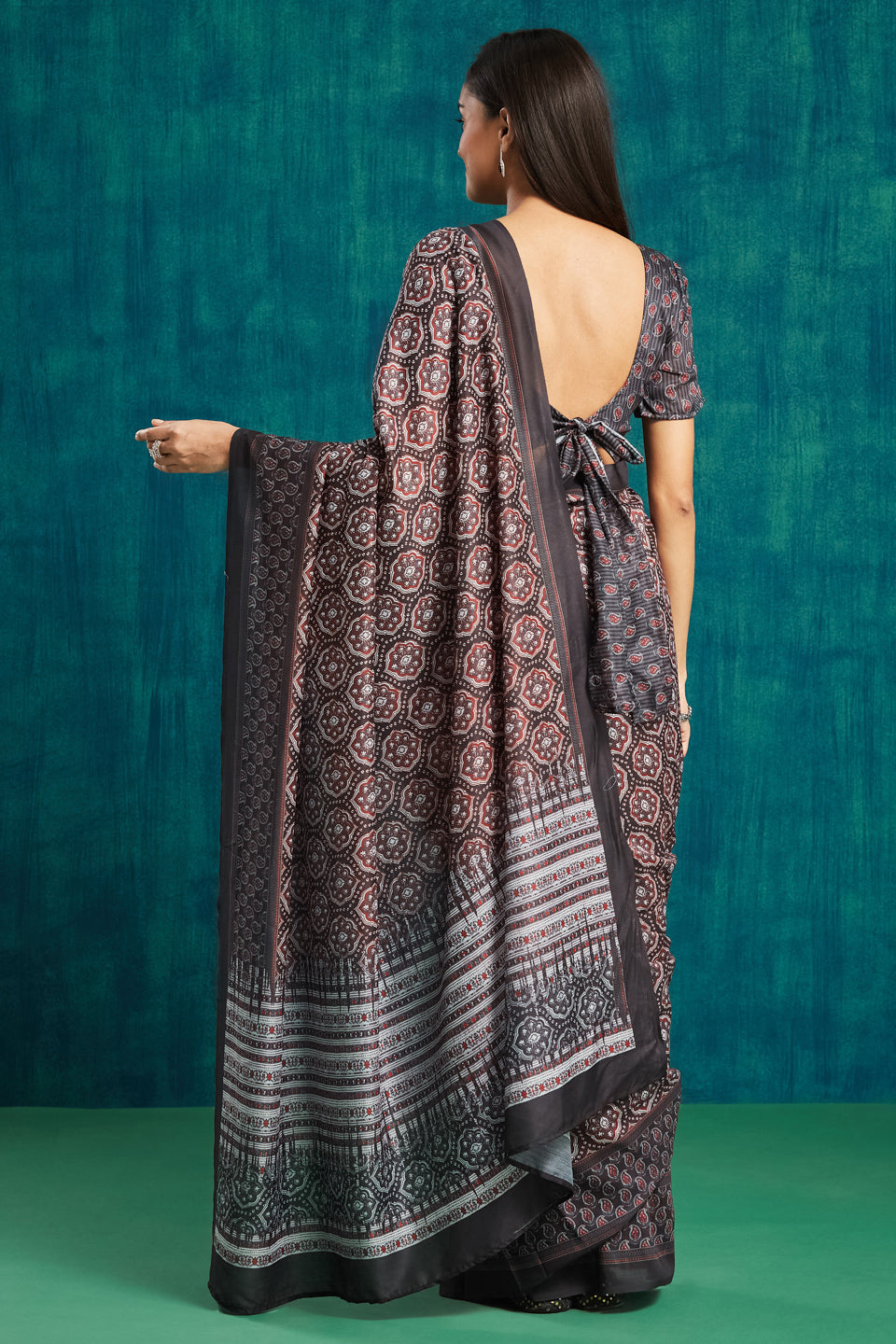 Black Pre Stitched Muslin Designer Printed Partywear Saree