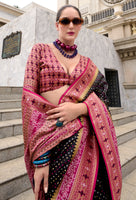 Black Pure Soft Banarasi Silk Saree With Jacquard Woven Work