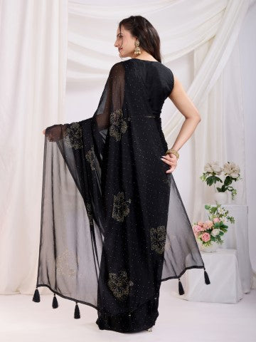 Black Rangoli Silk Ready To Wear Saree With Swarovski Work