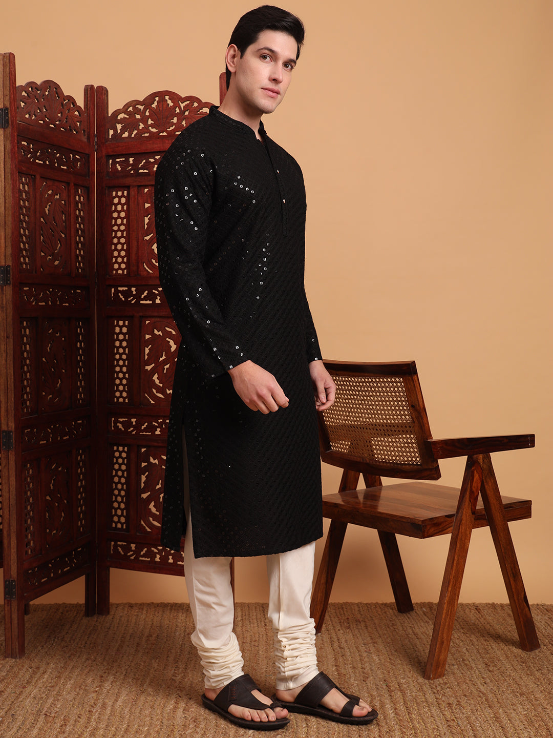 Black Rayon Chikankari Embroidered Traditional Kurta Pajama