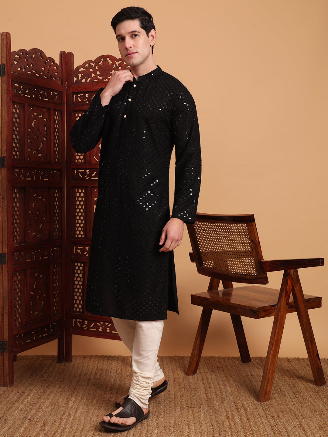 Black Rayon Chikankari Embroidered Traditional Kurta Pajama