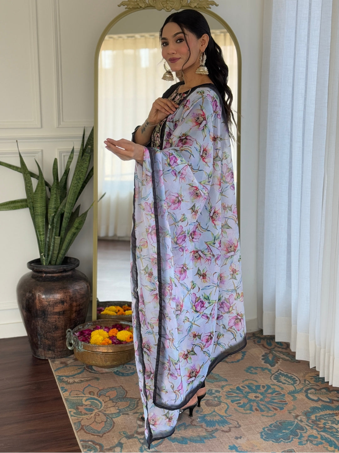 Black Rayon Elegant Kurta Pant Set With Embroidery Work