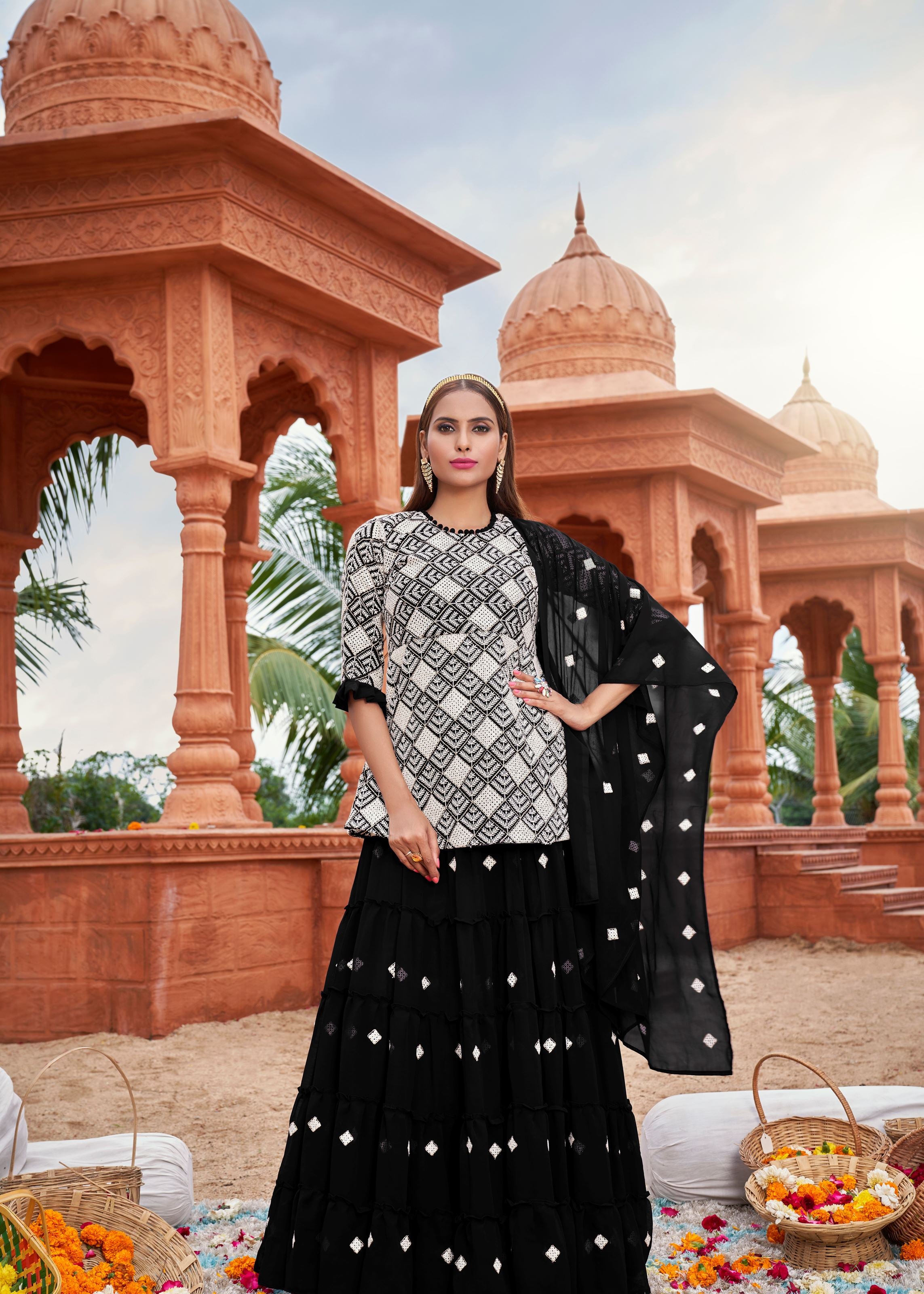 Black Sarara Suite With Heavy Fox Georgette And Cotton Embroidery Work