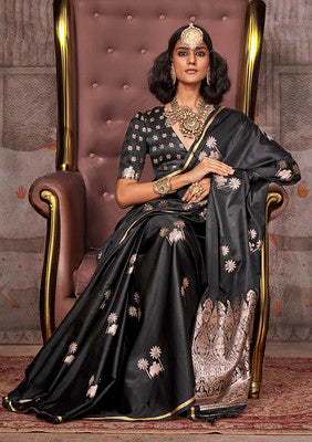 Black Saree With  Jacquard Woven Work