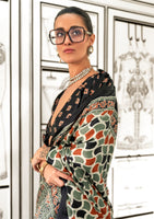 Black Satin Crape Saree With  Digital Print