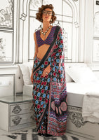 Black Satin Crape Saree With  Digital Print