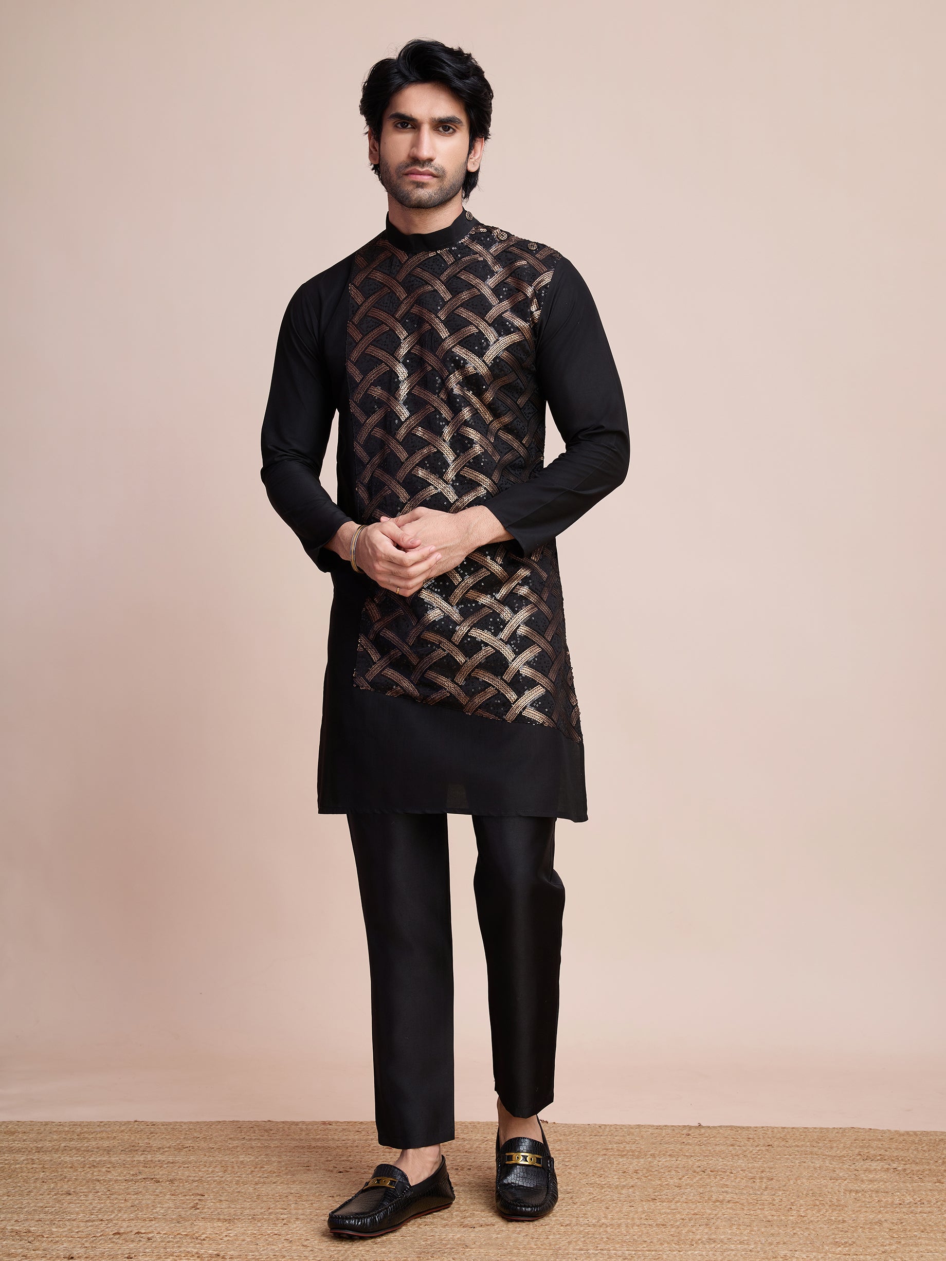 Black Sequins Embroidered Ethnic Kurta – Dashing Partywear Look