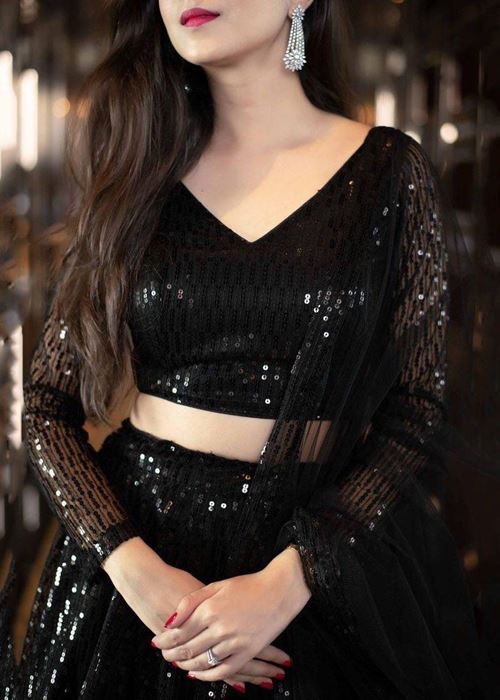 Black Sequins Heavy Net Party Wear Lehenga Choli With Dupatta