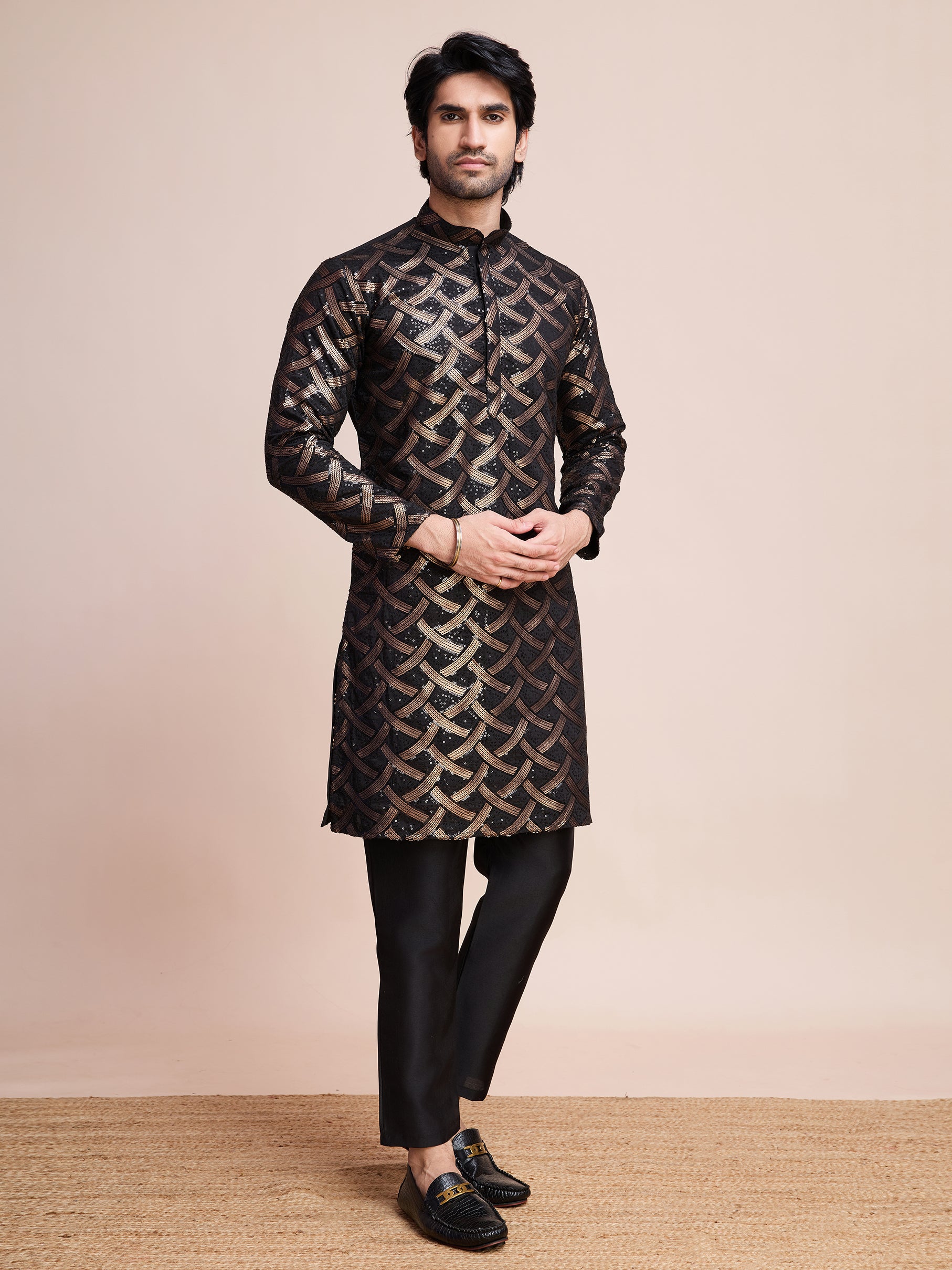 Black Silk Heavy Embroidered Kurta – Glam Party Look