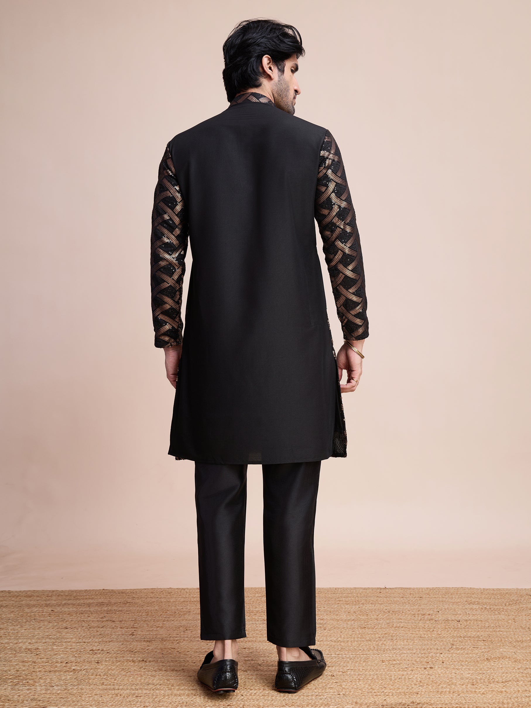 Black Silk Heavy Embroidered Kurta – Glam Party Look