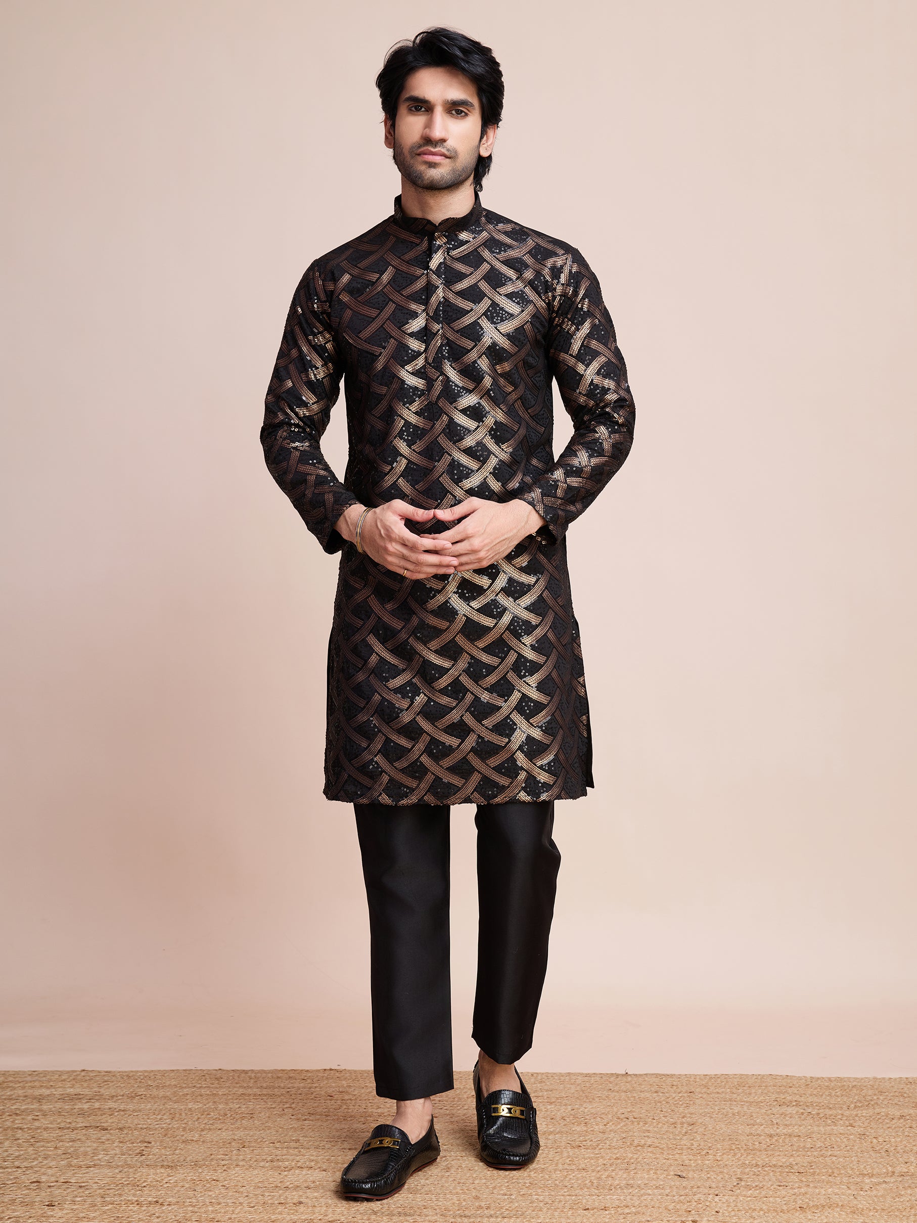 Black Silk Heavy Embroidered Kurta – Glam Party Look