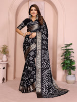 Black Silk Saree With Bandhej And Elegant Zari Weaving