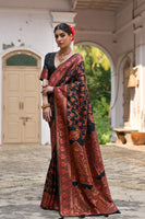 Black Silk Saree with Thread Jal and Floral Weaves