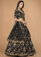 Black Slub Silk Lehenga Choli With Zari Sequins and Dori Embroidery Work