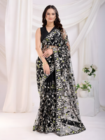 Black Soft Net Saree with C Pallu Embroidery with sequins  Work