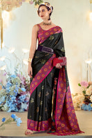 Black Soft Silk Saree With  Jacquard Woven Work