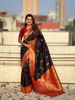 Black Soft Silk Woven Meenakari Designer Heavy Ceremonial Saree
