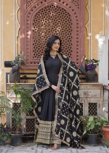 Black Star Georgette  Suit With Embroidery Zari Sequins-work