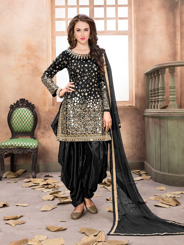 Black Taffeta Silk embroidered  Patiala Suits