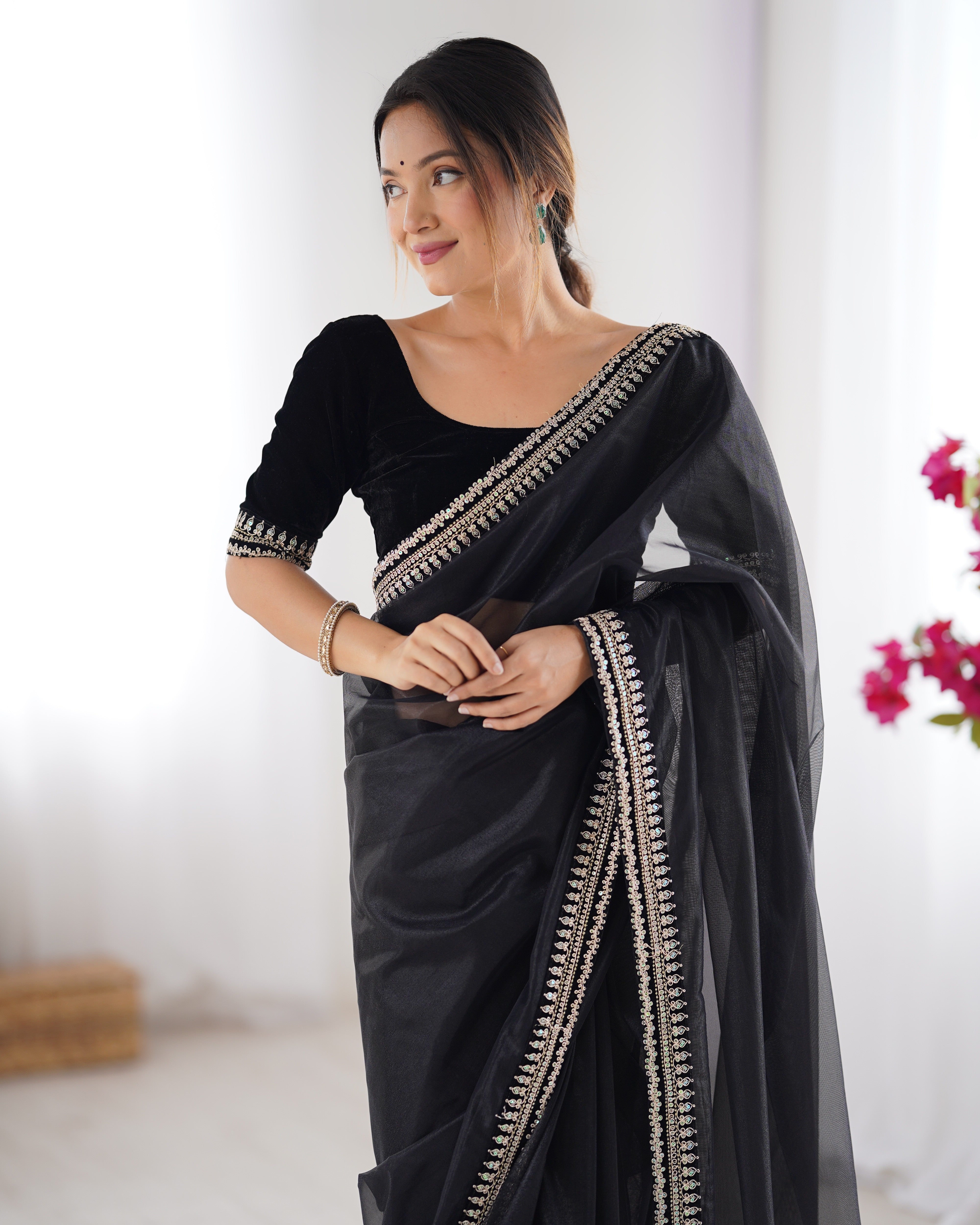 Black Twill Net Beautiful Sophisticated Rich Girlie Saree