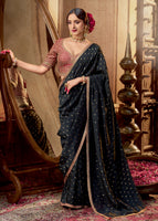 Black Viscose Crepe Saree with Butti Weaving and Embroidered Blouse