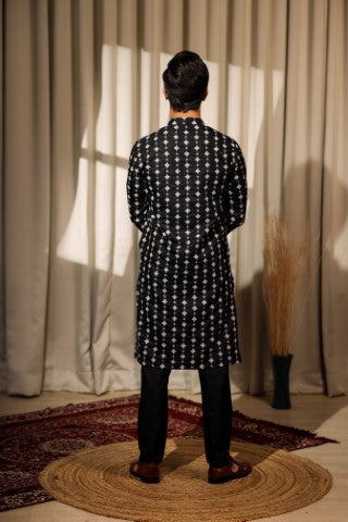 Black Viscose Designer Embroidered Ethnic Ceremonial Kurta Pajama