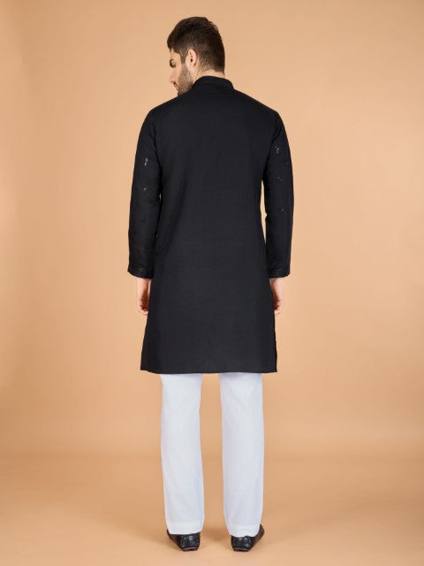 Black Viscose Silk Ethnic Kurta with Dupatta for Ceremonial Look