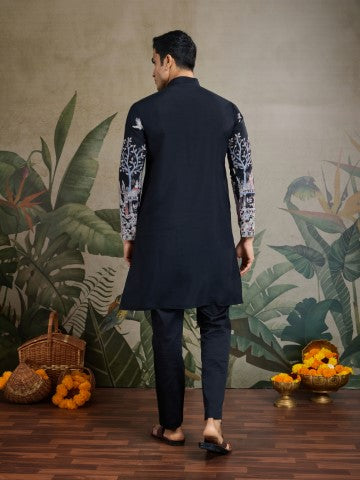 Black Viscose Silk Sequins Embroidery Ethnic Partywear Kurta