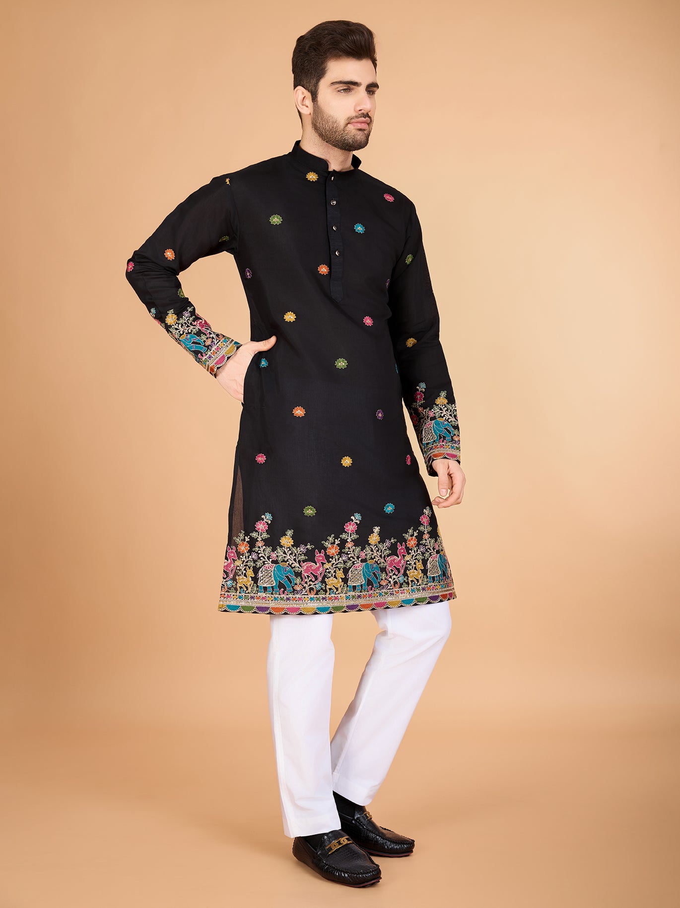 Black Viscose Silk Traditional Kurta – Classic Ceremonial Style
