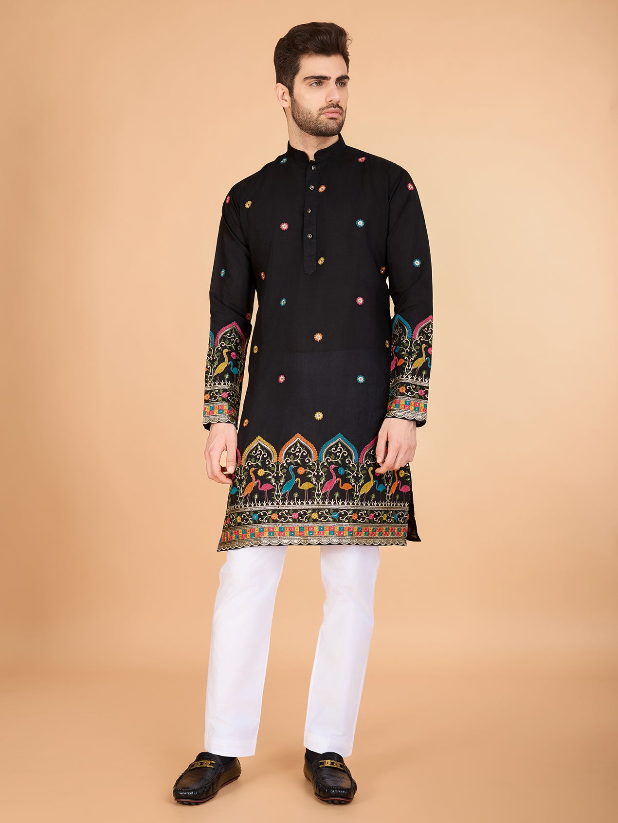 Black Viscose Silk Traditional Kurta for Ceremonial Look