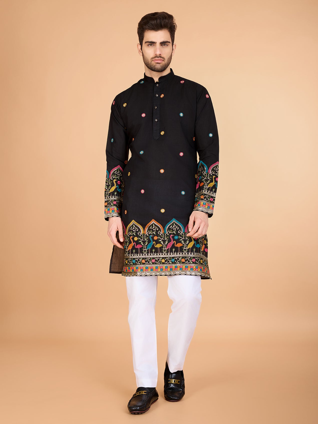 Black Viscose Silk Traditional Kurta for Ceremonial Look