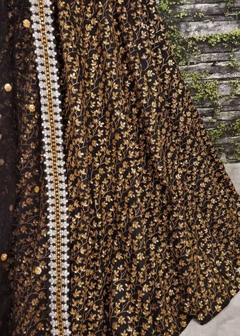 Black Zari Embroidered Silk Bridal Lehenga Choli
