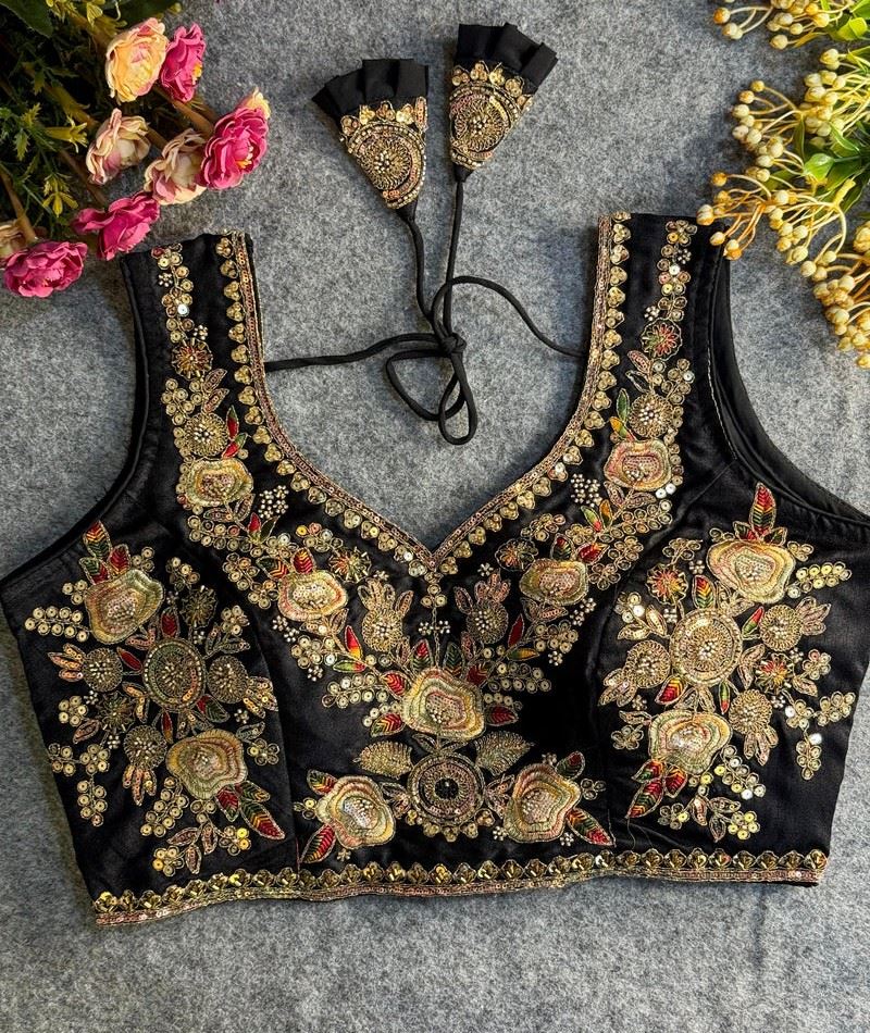Black Real Handwork & Mirror Work Navratri Blouse