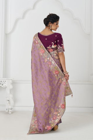 Bloom In Style:  Mauve With Vibrant Thread Work & Floral Motifs
