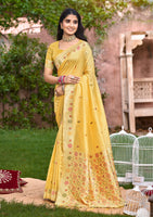 Blooming Yellow Assam Silk Meenakari Festival Saree