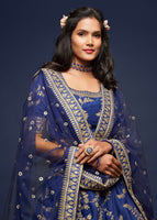 Blue Art Silk Lehenga Choli With Thread, Zari, Dori and Sequins Embroidery Work